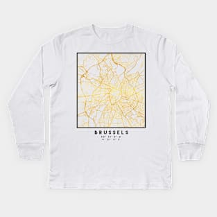 BRUSSELS BELGIUM CITY STREET MAP ART Kids Long Sleeve T-Shirt